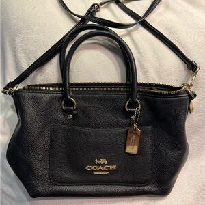 Coach small black pebble leather small satchel handbag